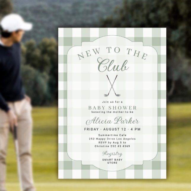 Convite Chuveiro de bebê de golfe novo no clube xadrez ver (Criador carregado)