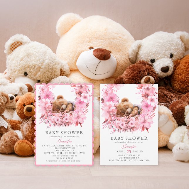 Convite Chuveiro de Bebê do Urso Adormecido Rosa Encantado (Criador carregado)