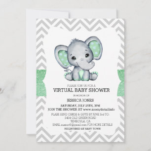 Convite Chuveiro de Bebê Elefante Verde Virtual com Glitte