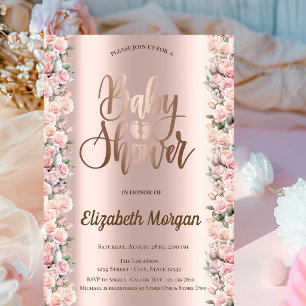 Convite Chuveiro de Bebê Elegantes Rosas Rosa Choque