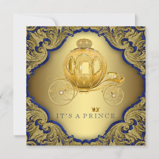 Convite Chuveiro de Bebê Fancy Royal Blue Dourado Brilhant (Frente)