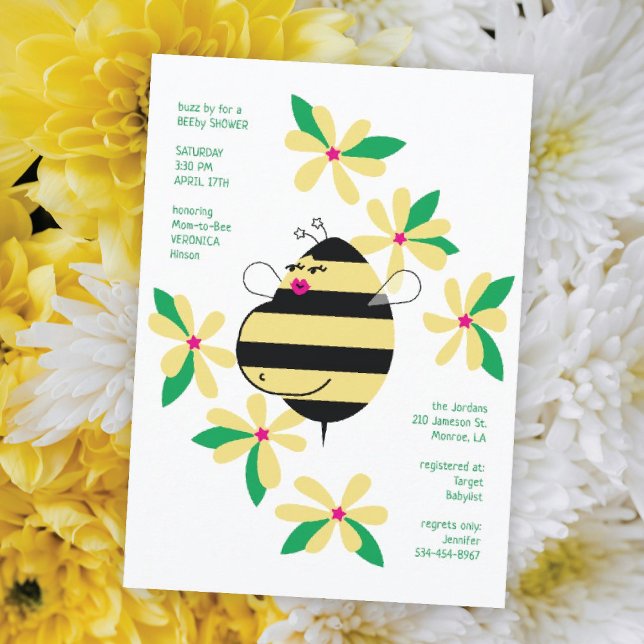 Convite Chuveiro de Bebê Floral Amarela Abelha Mamãe com B (Criador carregado)