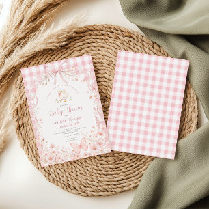 Convite Chuveiro de Bebê Floral Rosa Bege Silly Goose Xadr