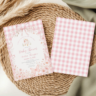 Convite Chuveiro de Bebê Floral Rosa Bege Silly Goose Xadr