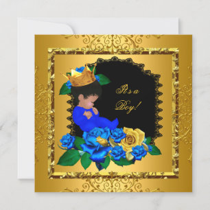 Convite Chuveiro de Bebê Fofo Azul Dourado Menino Príncipe