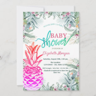 Convite Chuveiro de Bebê Folhas Tropicais de Abacaxi Lega