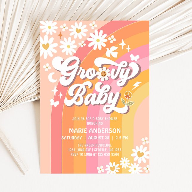 Convite Chuveiro de Bebê Groovy Baby Daisy Hippie Retro do (Criador carregado)