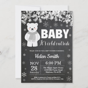 Convite Chuveiro de Bebê Inverno Urso Polar Quadro de Giz