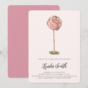 Convite Chuveiro de Bebê Menina Flamingo Rosa Fofa