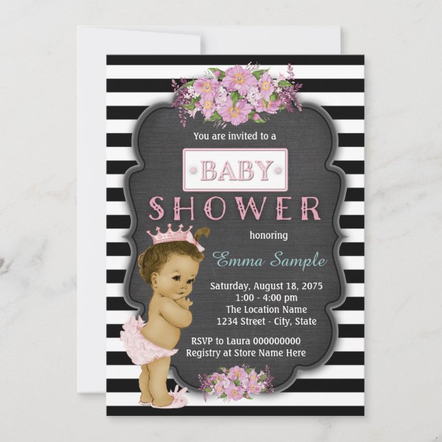 Convite Chuveiro de Bebê Menina Quadro Negro (Frente)