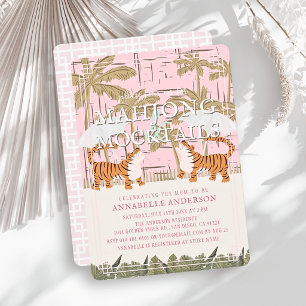 Convite Chuveiro de Bebê Menina Tigers Pink Chinoiserie Ma