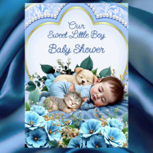Chuveiro de Bebê Menino Azul Fofo Doce Cachorrinho