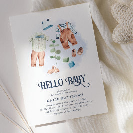 Convite Chuveiro de Bebê Menino Bebê Hello Adorável em Aqu