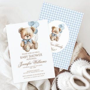 Convite Chuveiro de Bebê Menino com Urso Teddy Fofo e Balã