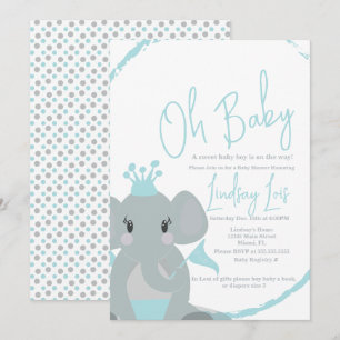 Convite Chuveiro de Bebê Menino Elefante Fofo Elegante