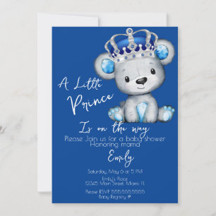 Convite Chuveiro de Bebê Menino Urso Azul Real Fofo