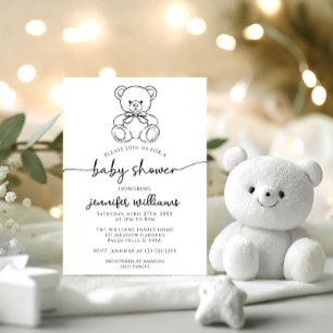 Convite Chuveiro de Bebê Menino Urso Teddy Simples e Fofo