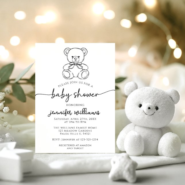 Convite Chuveiro de Bebê Menino Urso Teddy Simples e Fofo  (Criador carregado)