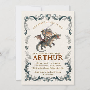 Convite Chuveiro de Bebê Meninos Castelo Cavaleiro Aquarel
