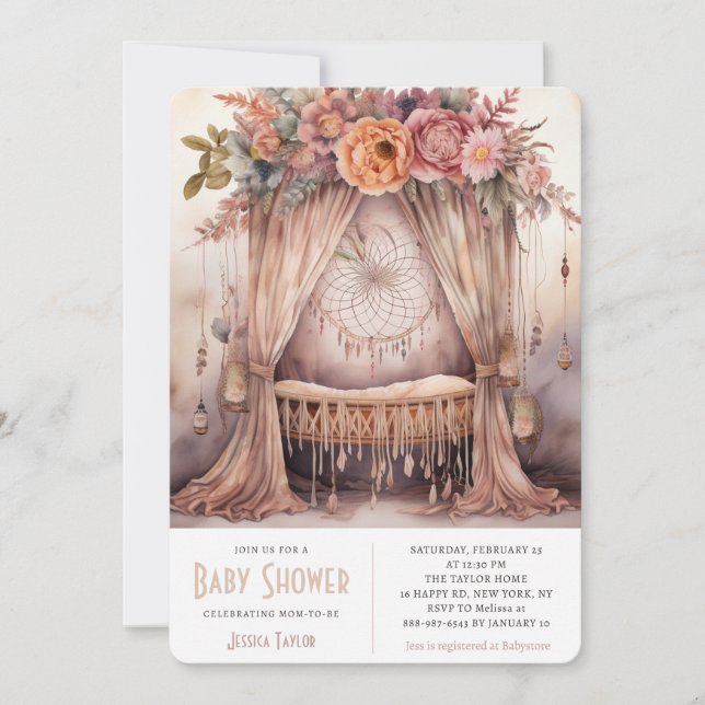 Convite Chuveiro de Bebê Mobile Dreamcatcher para Berço Bo (Frente)