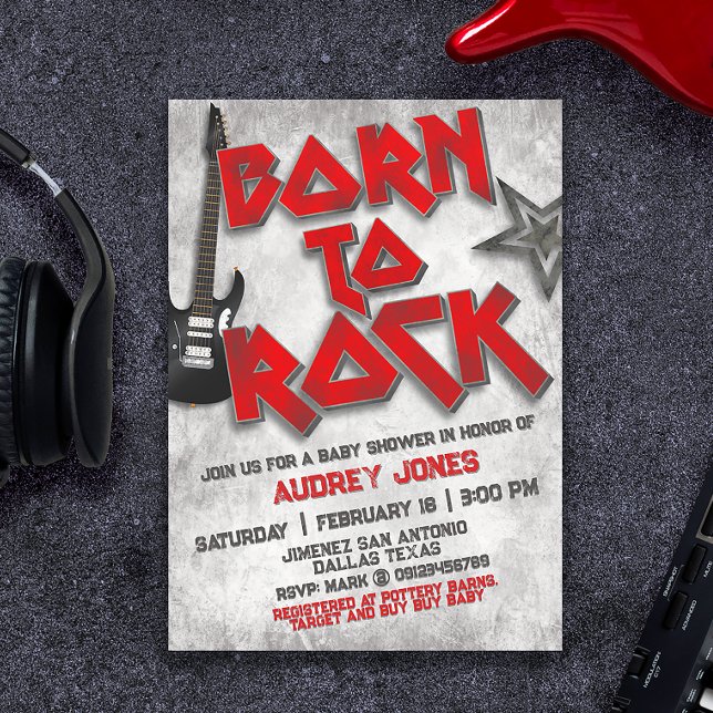Convite Chuveiro de Bebê - Nascido para o Rock (Criador carregado)