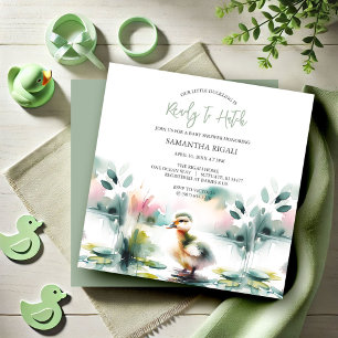 Convite Chuveiro de Bebê Pato Aquarela Fofa Neutro em Gêne