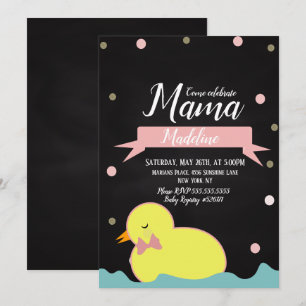 Convite Chuveiro de Bebê Pato em Quadro Negro Dourado Fals