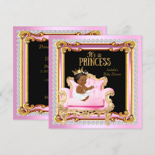Convite Chuveiro de Bebê Princesa Cadeira Prata Rosa Doura