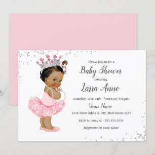 Convite Chuveiro de Bebê Princesa Étnica Brilhante Rosa