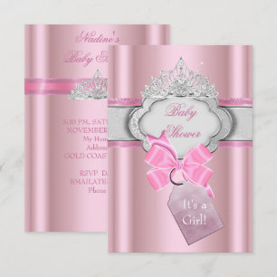 Convite Chuveiro de Bebê Princesa Menina Tiara Rosa Prince