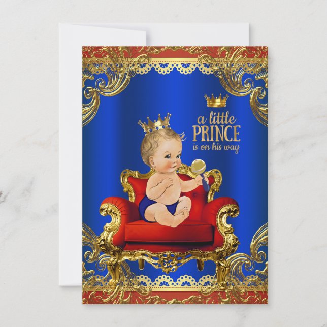 Convite Chuveiro de Bebê Príncipe Cadeira Real Azul Dourad (Frente)