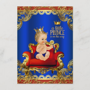 Convite Chuveiro de Bebê Príncipe Cadeira Real Azul Dourad