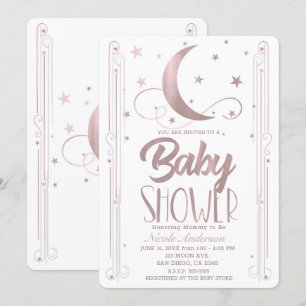 Convite Chuveiro de Bebê Rosado Dourado Caprichoso Lua Est