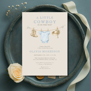 Convite Chuveiro de Bebê Roupa de Cowboy Bebê a Caminho