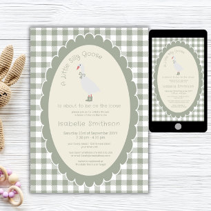 Convite Chuveiro de Bebê Sage Green Gingham Silly Goose
