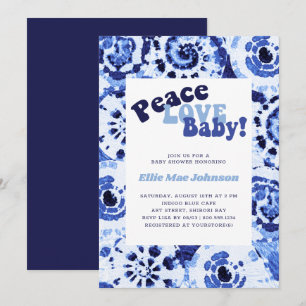 Convite Chuveiro de Bebê Tie Dye Azul Shibori Paz Amor