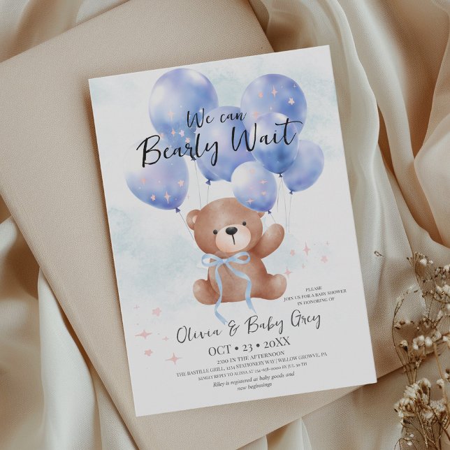 Convite  Chuveiro de Bebê Urso Teddy Aquarela Fofa  (Criador carregado)