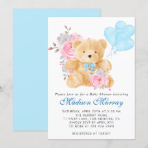 Chuveiro de Bebê Urso Teddy Floral Azul Rosa Chic