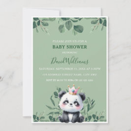Convite Chuveiro de Bebê Verde Folhagem Panda Fofo