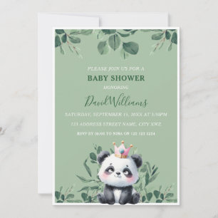 Convite Chuveiro de Bebê Verde Folhagem Panda Fofo