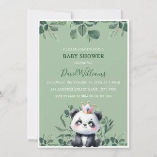 Convite Chuveiro de Bebê Verde Folhagem Panda Fofo