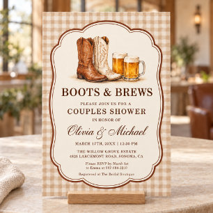 Convite Chuveiro de Casais Boots & Brews Xadrez