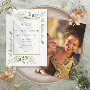 Convite Chuveiro de Casais com Monograma Dourado Chic e Fo