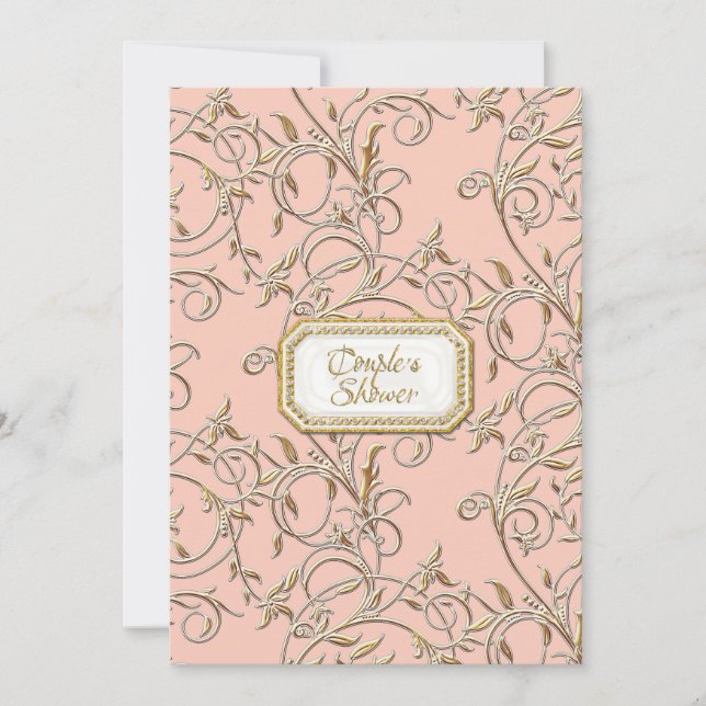 Convite Chuveiro de Casais Rosa Glam Old Hollywood Regency (Frente)