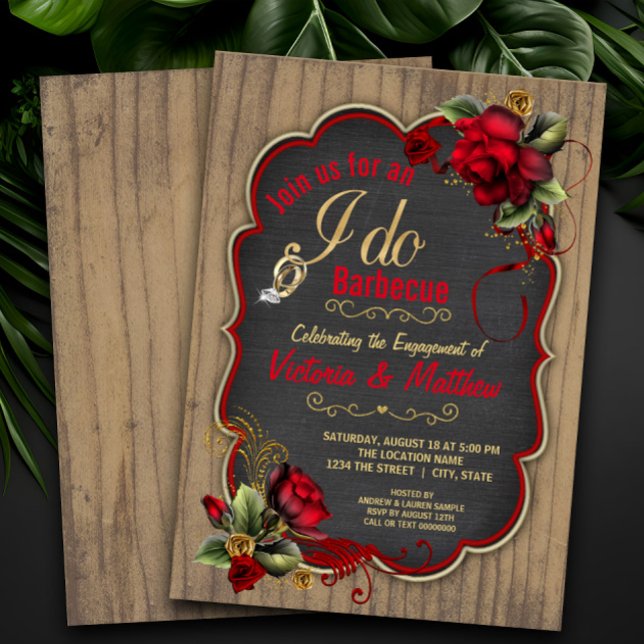 Convite Chuveiro de Casais Rustic Wood Eu Aceito BBQ (Rustic barbecue engagement party invitation. Simply add your event details.)
