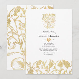 Convite Chuveiro de Casal Floral Dourado Chic