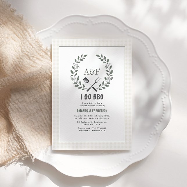 Convite Chuveiro de Casal Rústico Elegante Monograma Eu Fa (Rustic Elegant Monogram I Do BBQ Couples Shower Invitation)