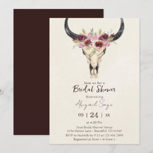 Convite Chuveiro de Noiva Boho Floral Caveira de Vaca Borg