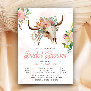 Convite Chuveiro de Noiva Boho Tribal Floral Crânio de Vac