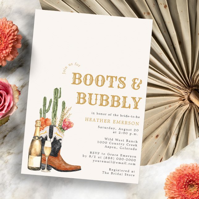 Convite Chuveiro de Noiva Botas e Bolhas (Champagne Boots and Bubbly Bridal Shower Invitation
)